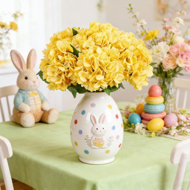 Kimura's Cabin 6pcs Yellow Fake Flowers Faux Hydrangea Flower Artificial Silk Hydrangeas Bouquets with Stems for Home Wedding Baby Shower Birthday Party Festive Decoration (Yellow) - Image 5